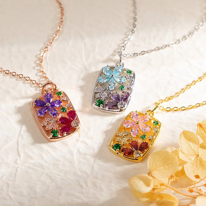 Custom Floral Necklace with 2 Birthstones