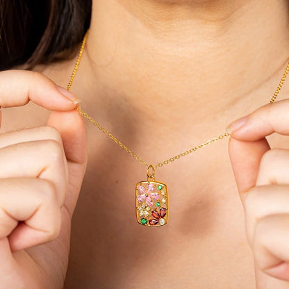 Custom Floral Necklace with 2 Birthstones