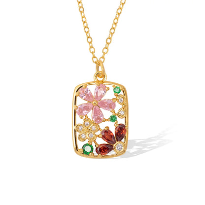 Custom Floral Necklace with 2 Birthstones