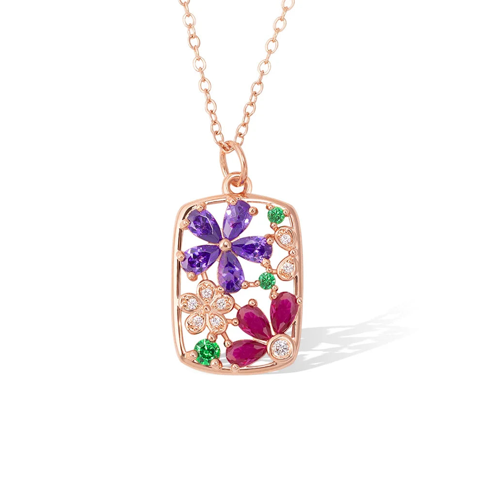 Custom Floral Necklace with 2 Birthstones