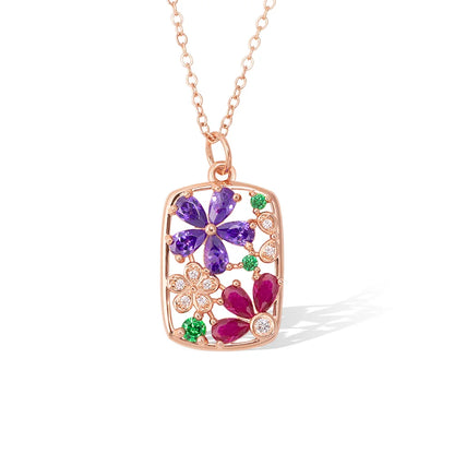 Custom Floral Necklace with 2 Birthstones
