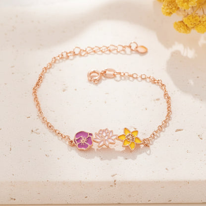 Custom Combined Colorful Birth Flowers Bracelet