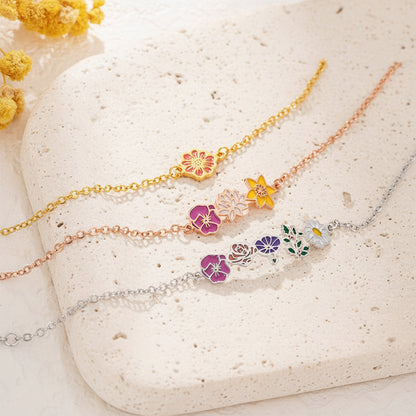 Custom Combined Colorful Birth Flowers Bracelet