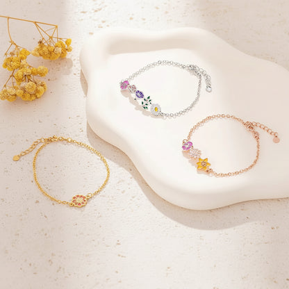 Custom Combined Colorful Birth Flowers Bracelet