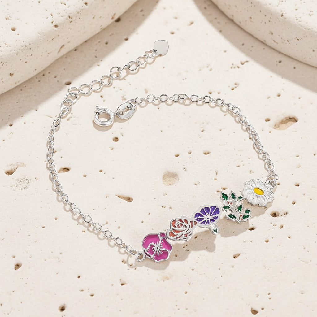 Custom Combined Colorful Birth Flowers Bracelet