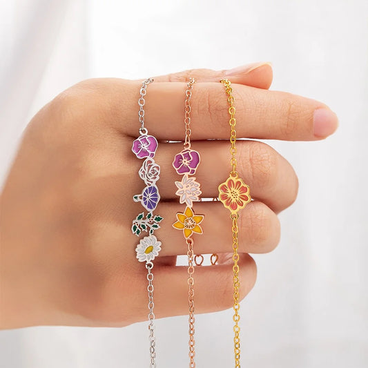 Custom Combined Colorful Birth Flowers Bracelet