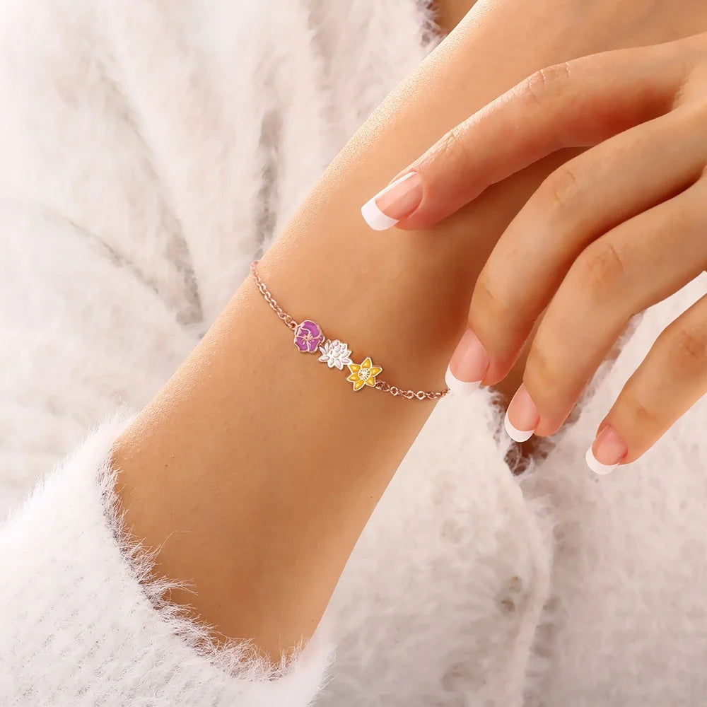 Custom Combined Colorful Birth Flowers Bracelet