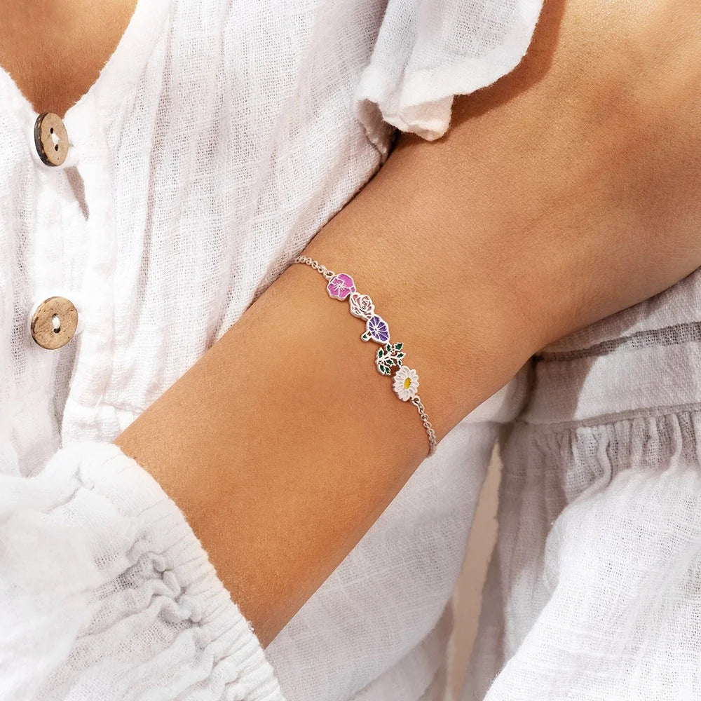 Custom Combined Colorful Birth Flowers Bracelet
