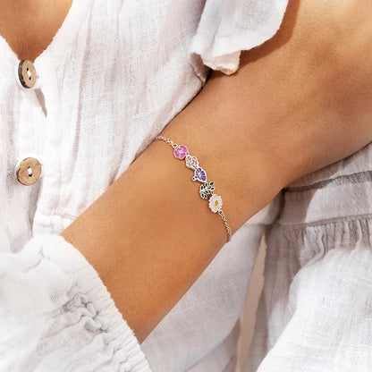 Custom Combined Colorful Birth Flowers Bracelet