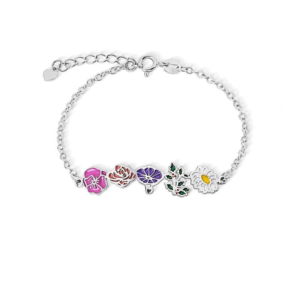 Custom Combined Colorful Birth Flowers Bracelet