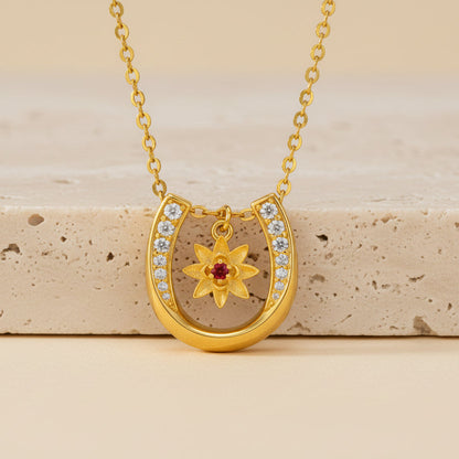 Personalized Horseshoe Necklace with Birth Flower