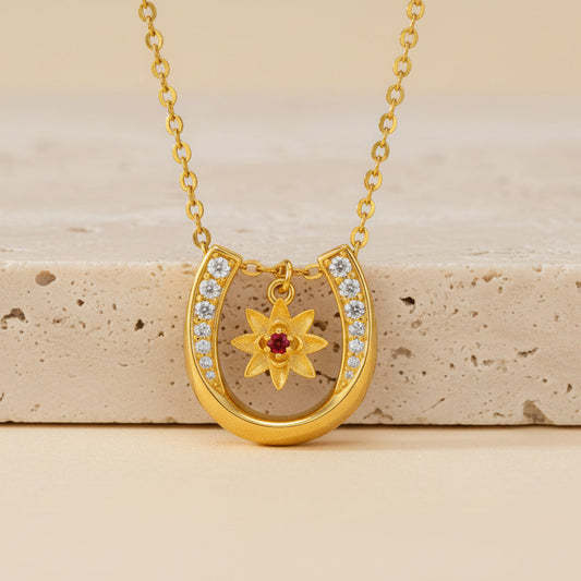 Personalized Horseshoe Necklace with Birth Flower