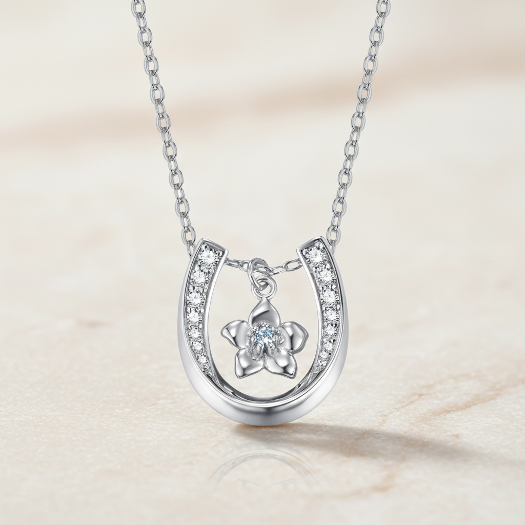 Personalized Horseshoe Necklace with Birth Flower