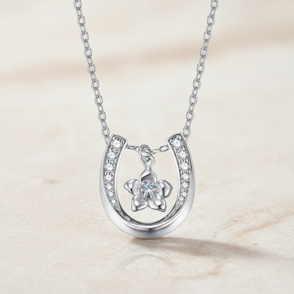 Personalized Horseshoe Necklace with Birth Flower