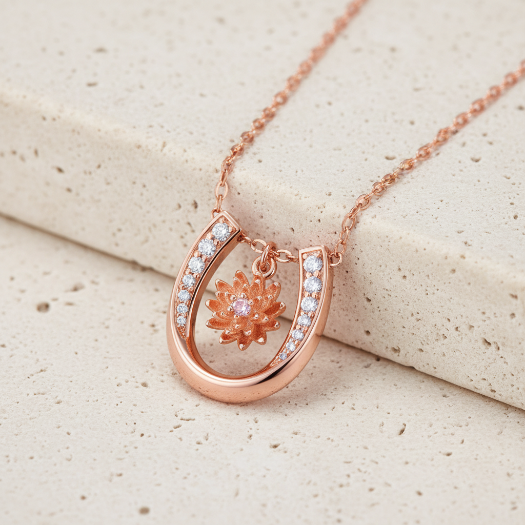 Personalized Horseshoe Necklace with Birth Flower