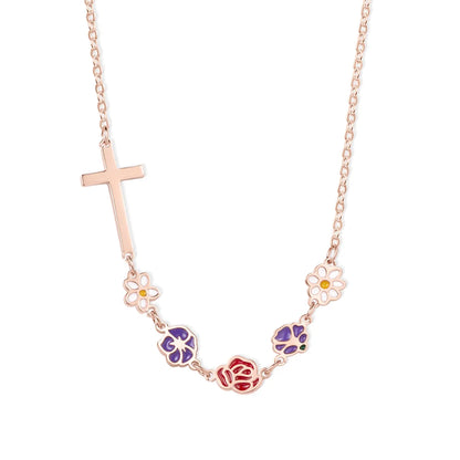 Combined Birth Flowers Cross Necklace