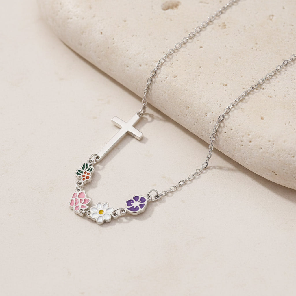 Combined Birth Flowers Cross Necklace