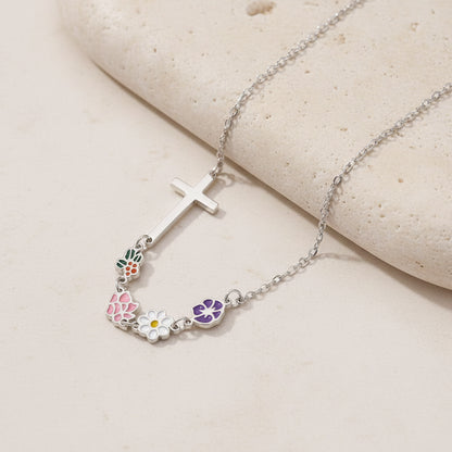 Combined Birth Flowers Cross Necklace