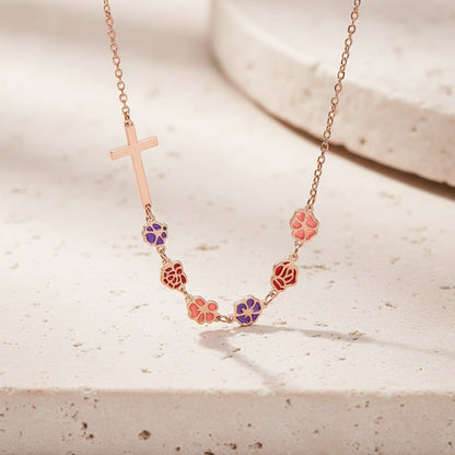Combined Birth Flowers Cross Necklace