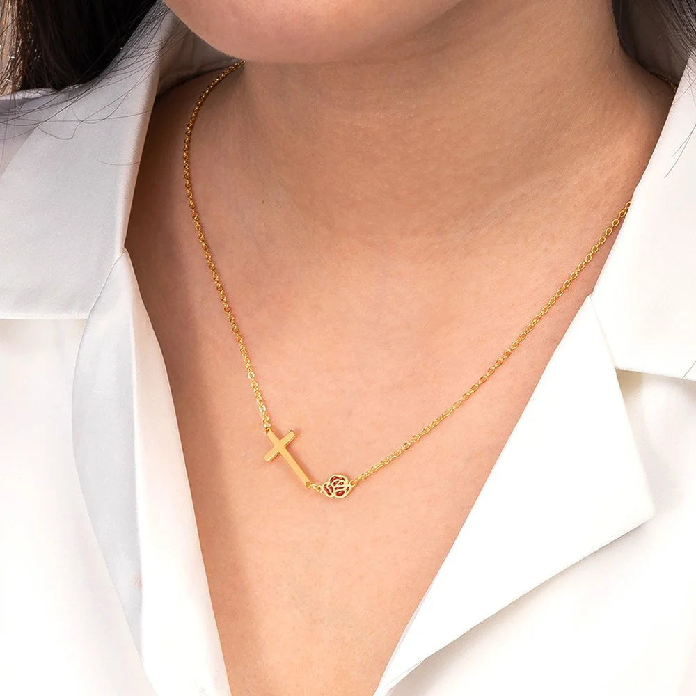 Combined Birth Flowers Cross Necklace