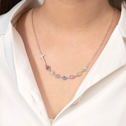 Combined Birth Flowers Cross Necklace