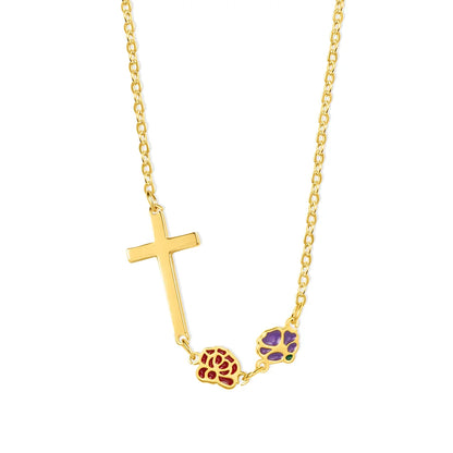 Combined Birth Flowers Cross Necklace