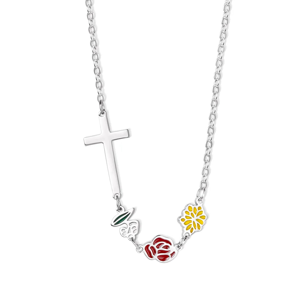 Combined Birth Flowers Cross Necklace