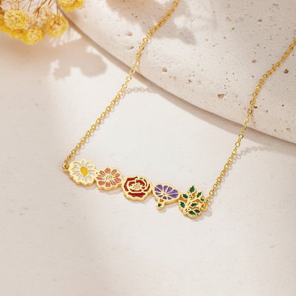 Custom Combined Colorful Birth Flowers Necklace