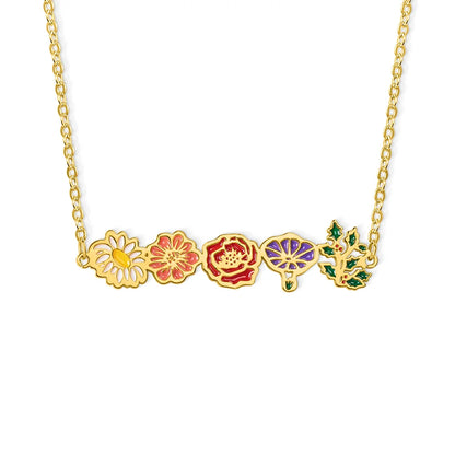 Custom Combined Colorful Birth Flowers Necklace