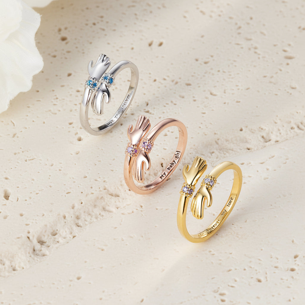 Custom Engraved Birthstone Hug Ring