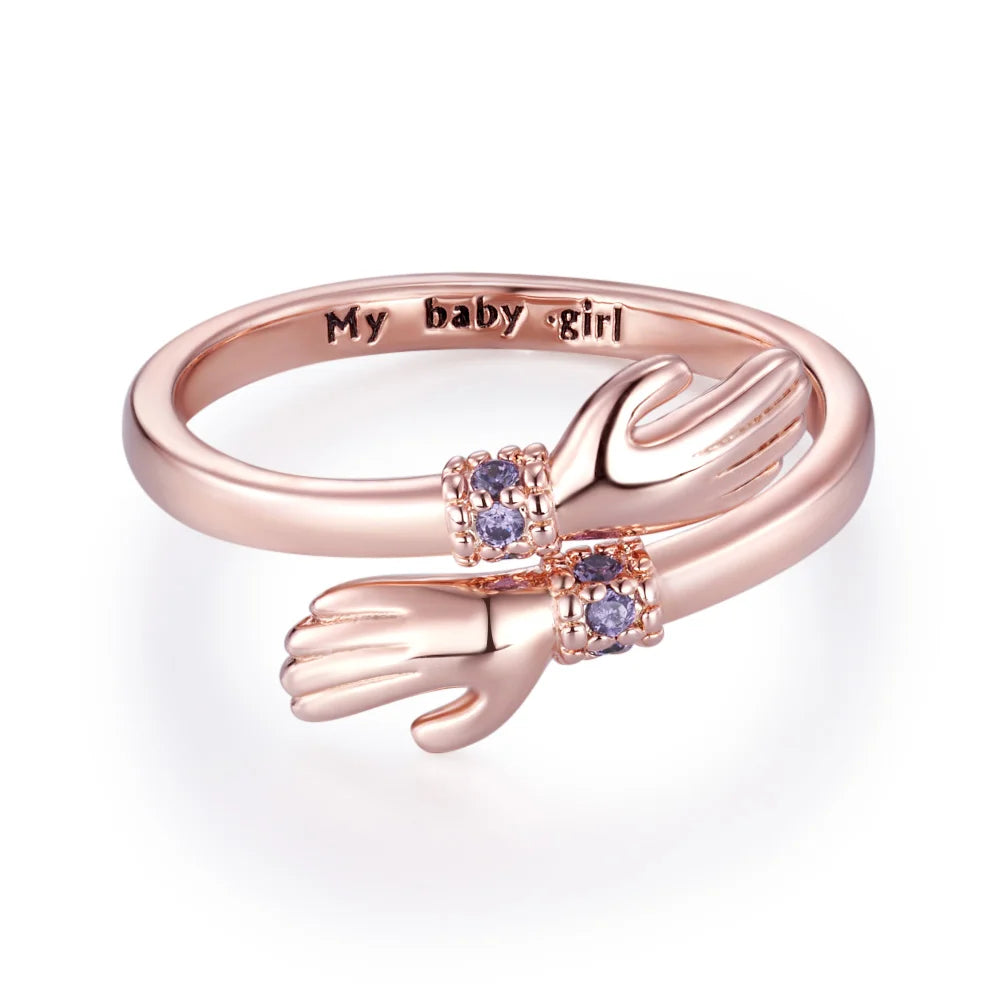 Custom Engraved Birthstone Hug Ring
