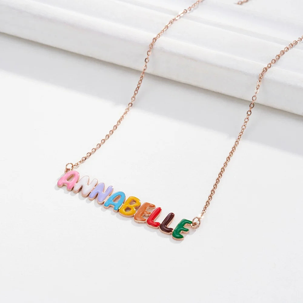 Custom Enamel Bubble Name Necklace