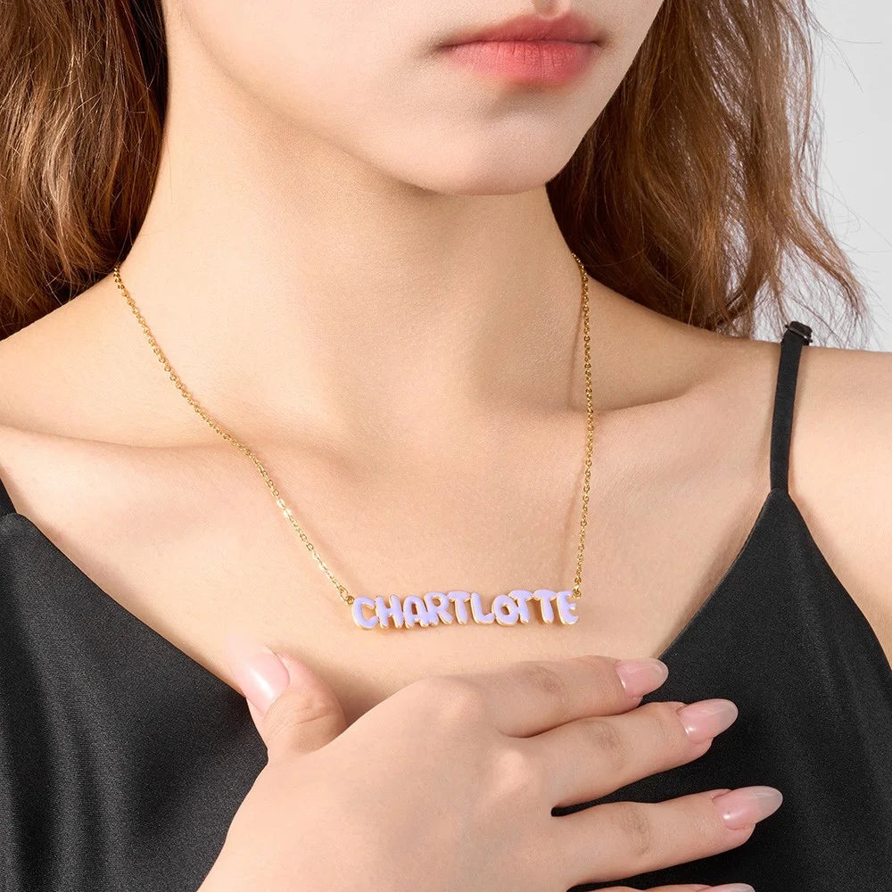 Custom Enamel Bubble Name Necklace