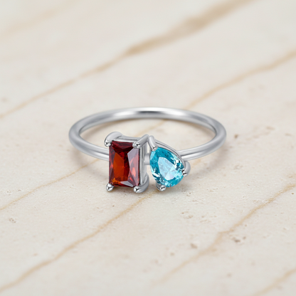 Personalized Emerald & Pear Cut Birthstone Ring