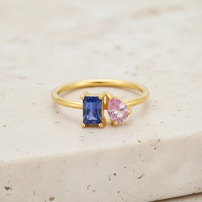 Personalized Emerald & Pear Cut Birthstone Ring