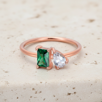 Personalized Emerald & Pear Cut Birthstone Ring