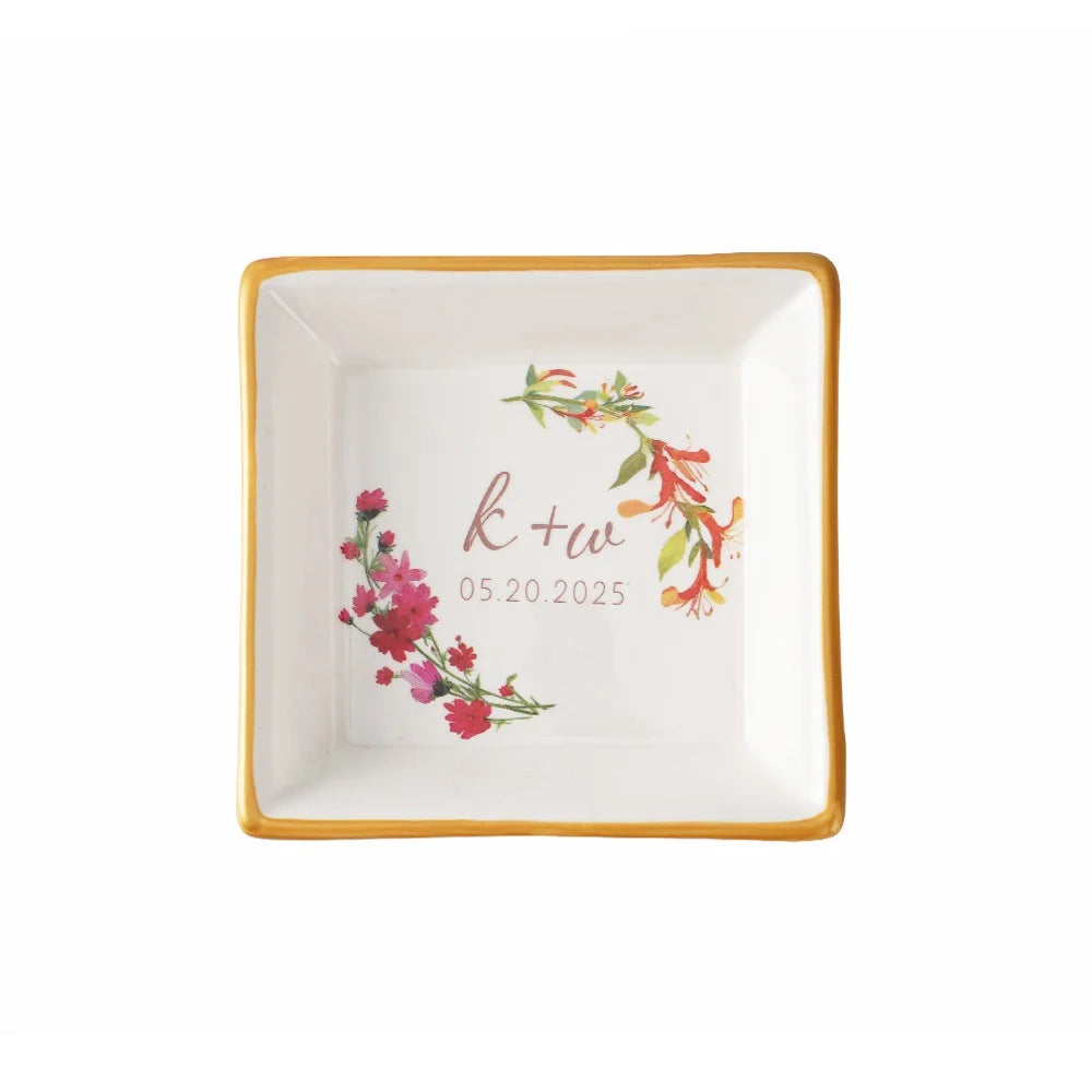 Custom Double Birth Flower Ring Dish with Initials & Date