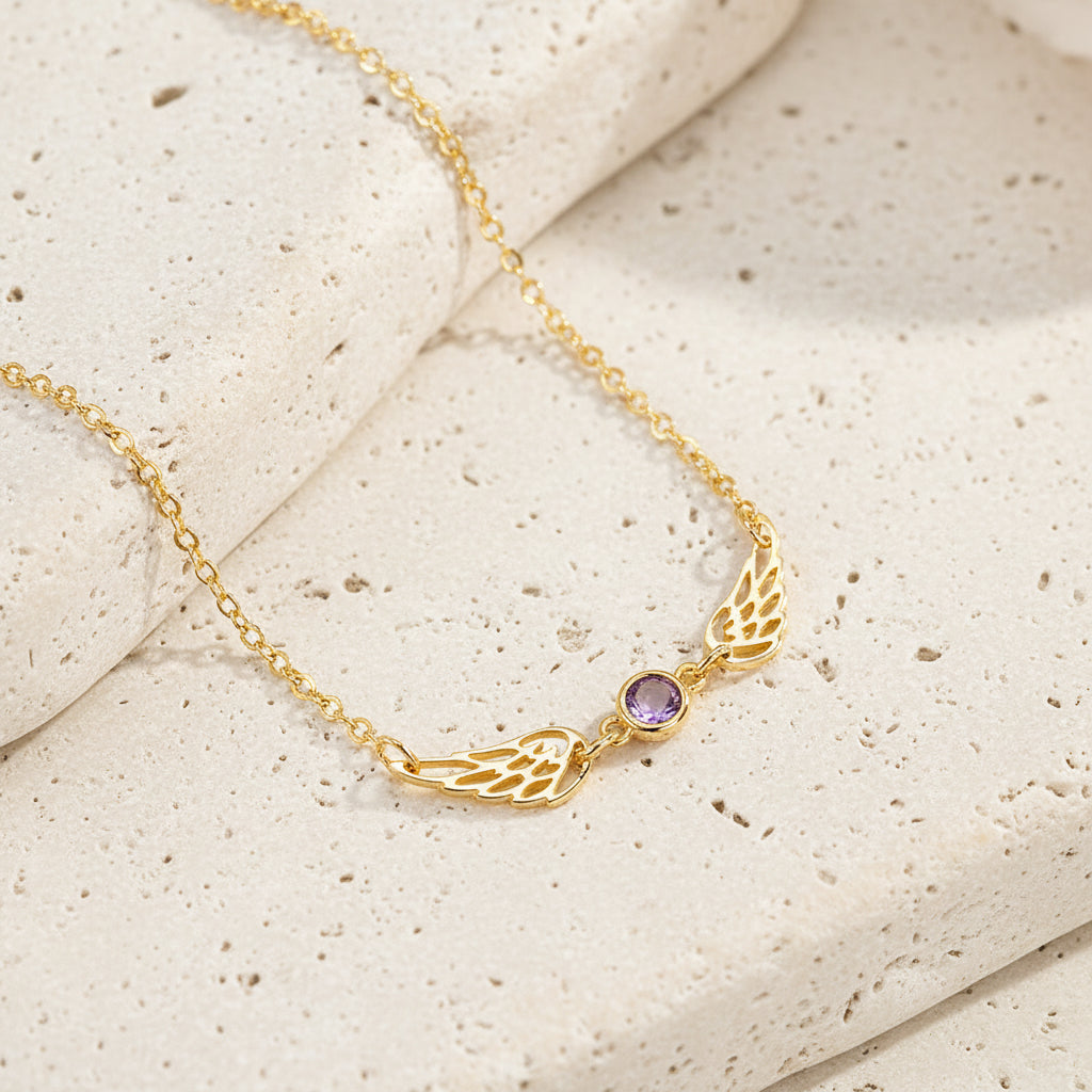 Custom 1-3 Birthstone Angel Wings Necklace