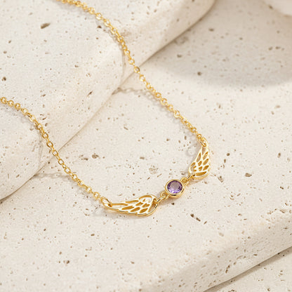 Custom 1-3 Birthstone Angel Wings Necklace