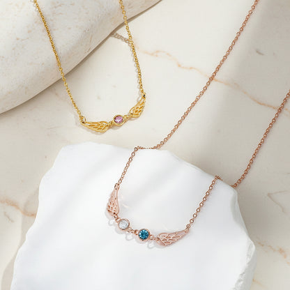 Custom 1-3 Birthstone Angel Wings Necklace