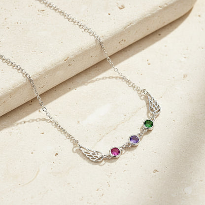 Custom 1-3 Birthstone Angel Wings Necklace