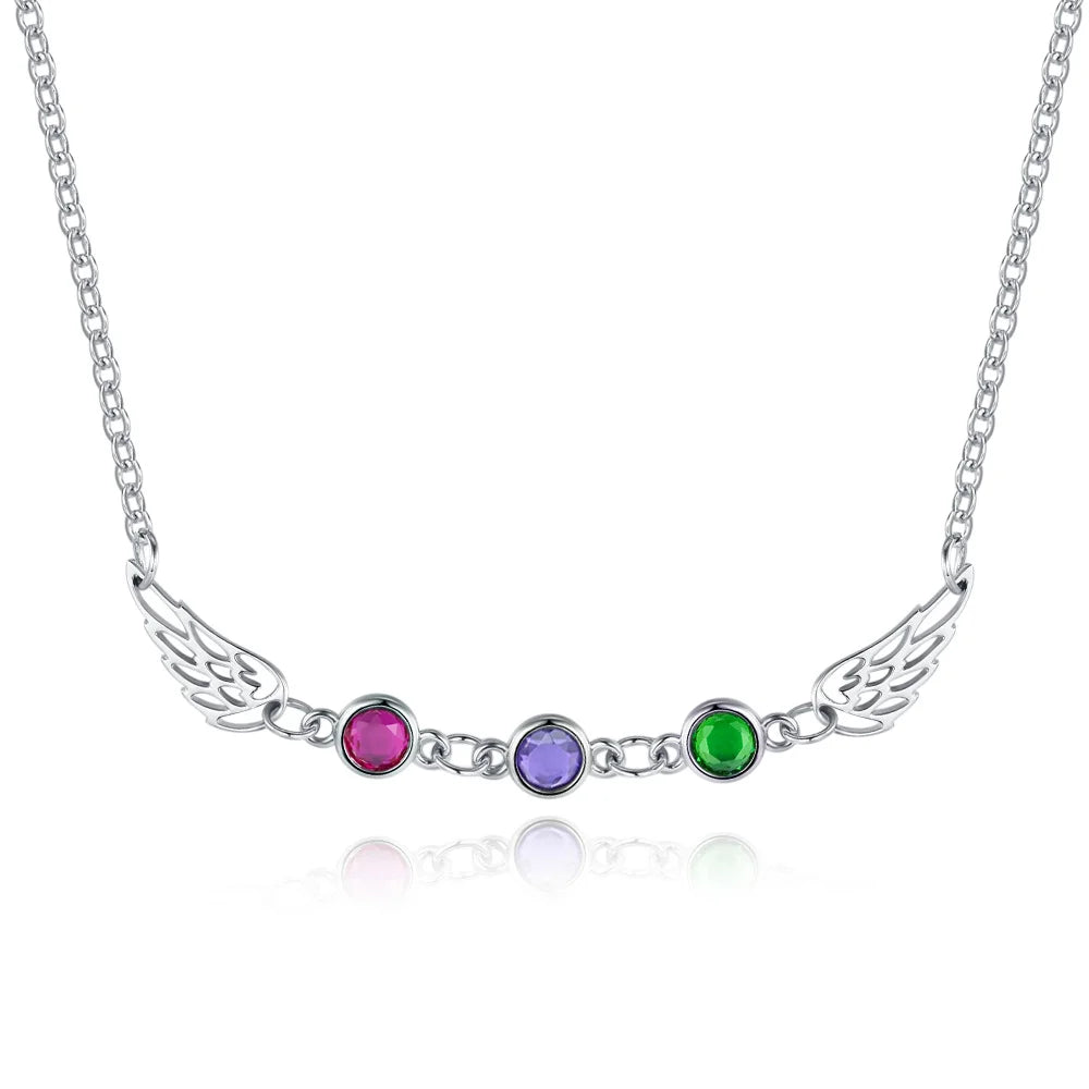 Custom 1-3 Birthstone Angel Wings Necklace