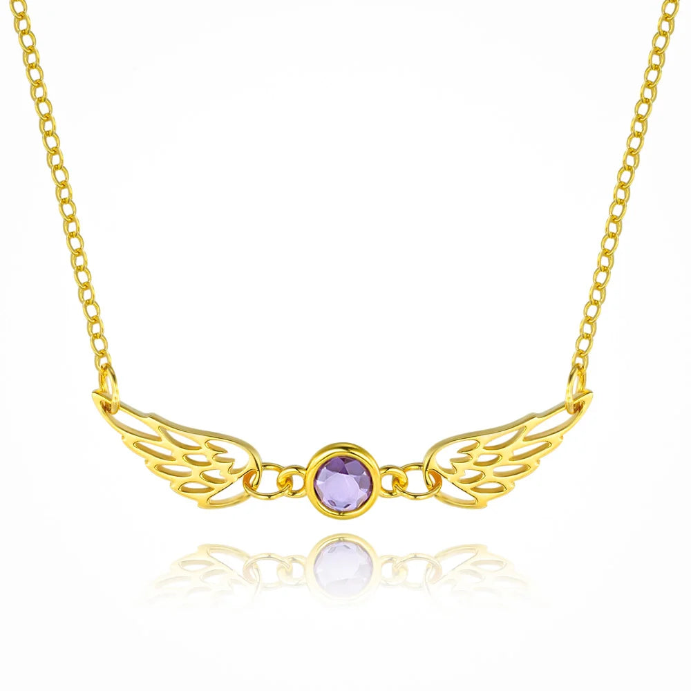 Custom 1-3 Birthstone Angel Wings Necklace