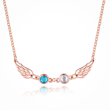Custom 1-3 Birthstone Angel Wings Necklace