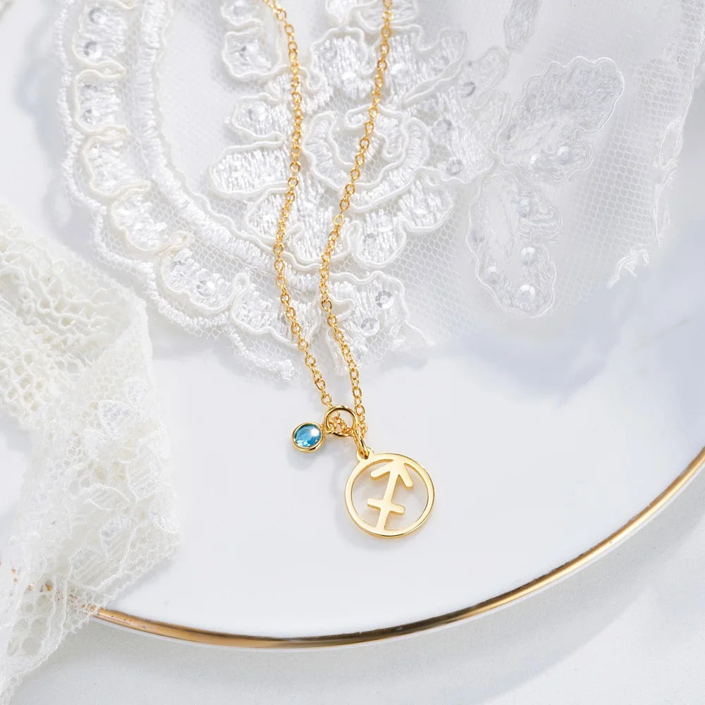 Personalized Birthstone Zodiac Sign Necklace