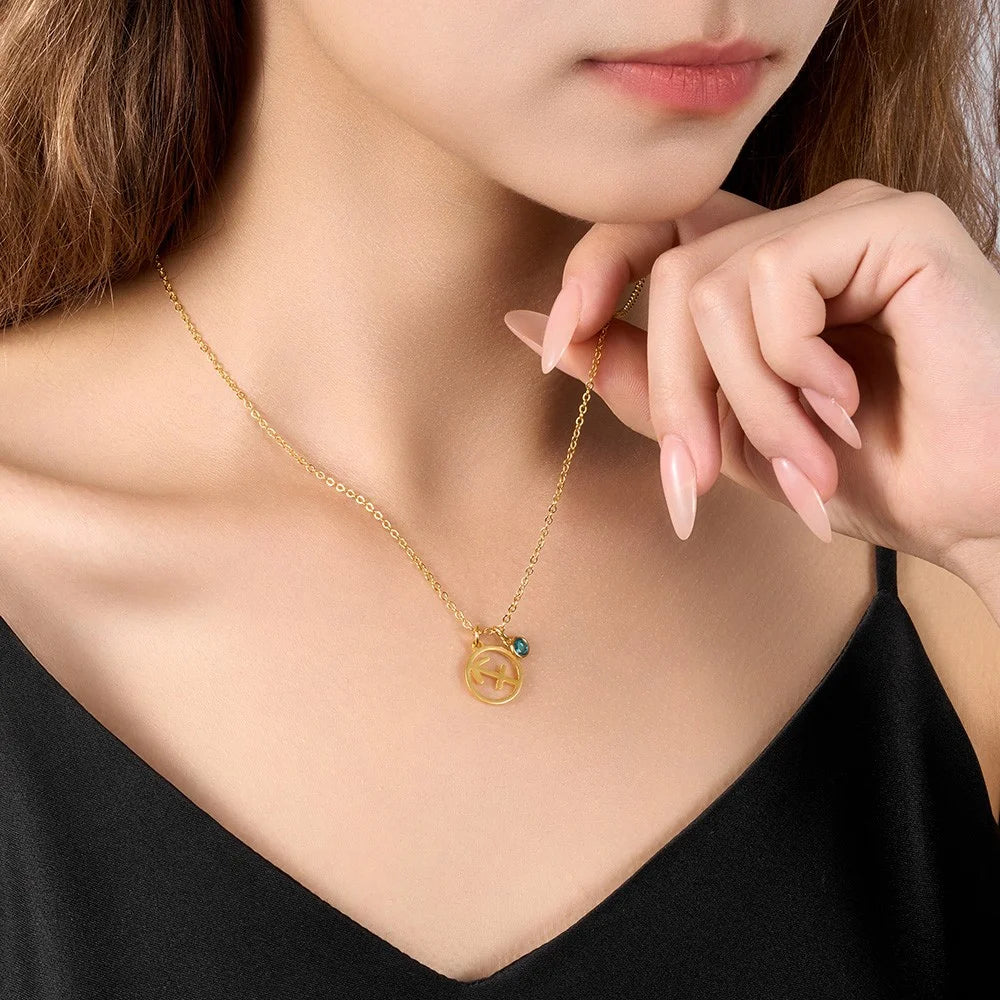 Personalized Birthstone Zodiac Sign Necklace