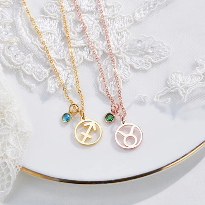 Personalized Birthstone Zodiac Sign Necklace