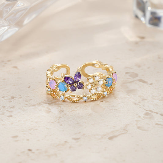 Personalized Birthstone Butterfly Floral Ring