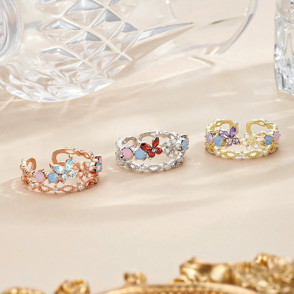 Personalized Birthstone Butterfly Floral Ring