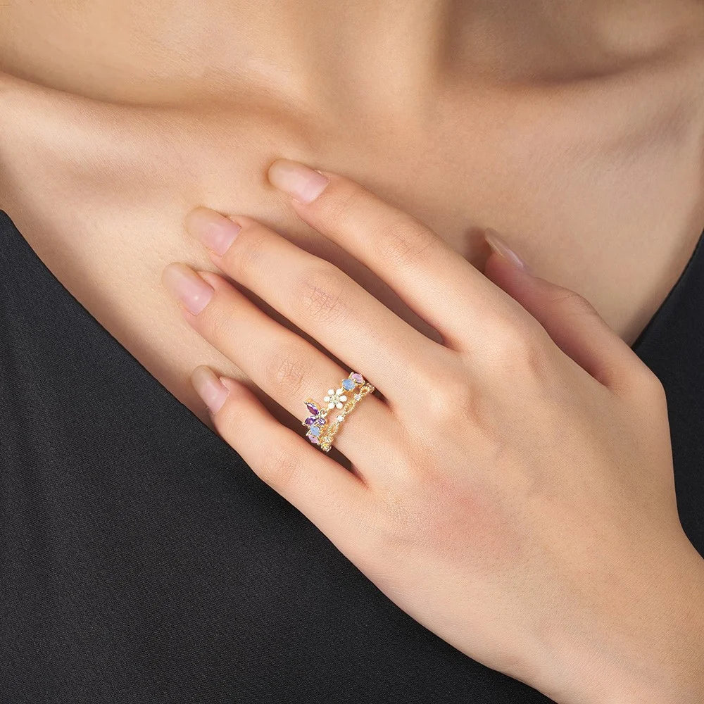 Personalized Birthstone Butterfly Floral Ring